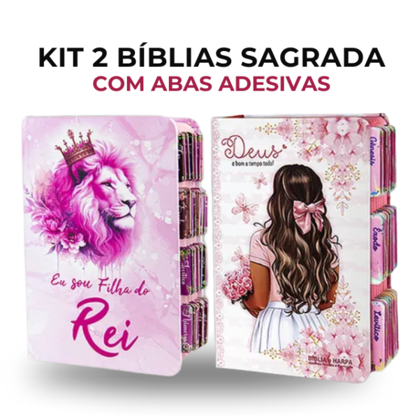 Kit2 Bíblias C/abas Adesivas Filha Do Rei E Flores Aquarela